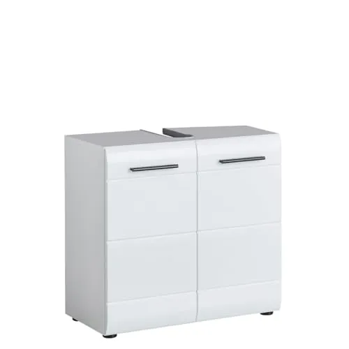 trendteam smart living Waschbeckenunterschrank - Skin, 60 x 56 x 31 cm, Weiß Hochglanz - Moderne Badezimmermöbel mit viel Stauraum und Siphonausschnitt, FSC-zertifiziert für verantwortungsvolle Waldwirtschaft. Pflegeleichter Unterschrank in elegantem Weiß Hochglanz.