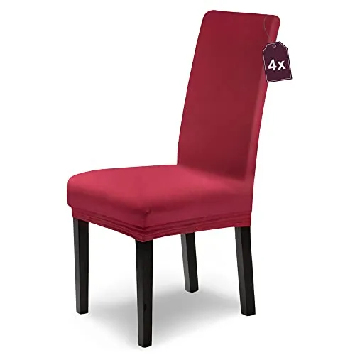 Scheffler Home Stuhlhussen Leni Vellina Bordeaux 4er Set Baumwolle-Touch – Elastische und waschbare Stuhlbezüge Hussen für Freischwinger und Esszimmerstühle – Öko-Tex Zertifiziert