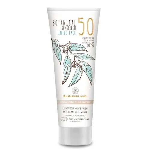 Australian Gold Botanical SPF 50 Light Faces - Sonnenschutzmittel mit 100% mineralischem UV-Schutz, ölfreier BB Cream für mattes Finish und leichte Deckkraft, ideal für einen natürlichen Look.