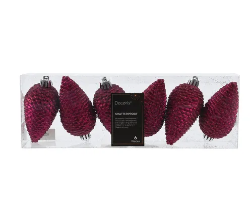 Kaemingk Christbaumschmuck, Christbaumschmuck Zapfen 8cm Kunststoff 6 Stück - Festlich Rosa