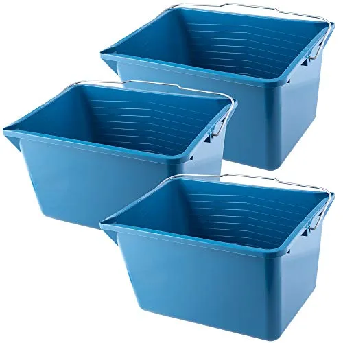 KADAX Farbeimer, eckiger Malereimer aus Kunststoff, Eimer mit Griff aus Metall, Stabiler Wassereimer mit Gießrand, für Renovierung, Garten, Putzeimer, rechteckig, leicht (12L, 3 Stück, blau)