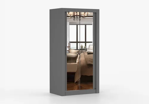 imoebel24 Schwebetürenschrank MILAN 100 - Grau - Schwebetürenschrank mit eleganten Spiegelfronten, ideal für platzsparende Lösungen im Schlafzimmer oder Flur. Viel Stauraum mit zwei Kleiderstangen und mehreren Einlegeböden.