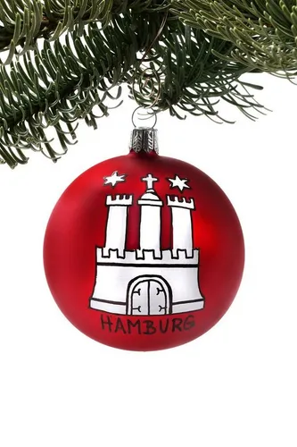 Hamburger Weihnachtskontor Christbaumschmuck Kugel Hamburger Wappen 8.0 cm, Dekohänger - mundgeblasen - handdekoriert