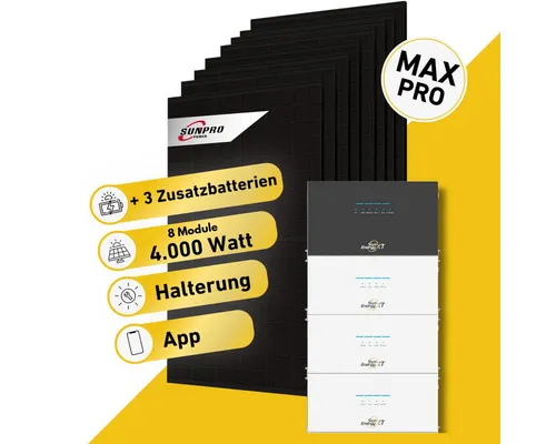 SunEnergyXT 500 Pro Balkonstrom Komplettset 4000W mit Speicher - Das SunEnergyXT 500 Pro Komplettset bietet zwei leistungsstarke Solarmodule und einen robusten Hybridspeicher für effiziente Energienutzung. Ideal für Balkon, Dach oder Garten – einfach zu installieren und mit App-Steuerung.