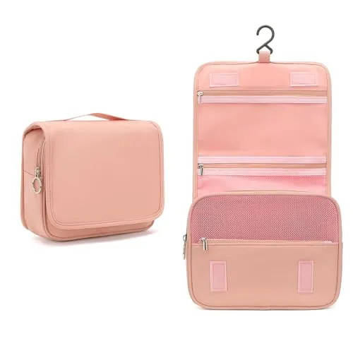 Kono Kulturbeutel Damen & Herren, Kulturtasche Zum Aufhängen, Kosmetiktasche mit Haken, Große Kosmetiktasche für Damen, geeignet für große Behälter und Reisegröße Zubehör (Nude)