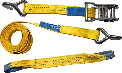 Petex 43193319 Dreipunkt-Autotransport-Zurrgurt 3-teiligLänge 3,3 m, Quergurt 0,4 m, Breite 35 mm, 1000/2000 daNSpitzhaken einfach, Gelb/Orange