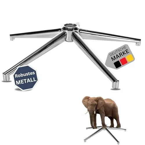 DELUKE® Bürostuhl Fußkreuz Rhino Metall Chrom | 11x22mm Rollenaufnahme, 50mm Gasdruckfederaufnahme | 5-Eckig, Fusskreuz für Bürostuhl, Drehstuhl Kreuz, Drehkreuz | Eckig