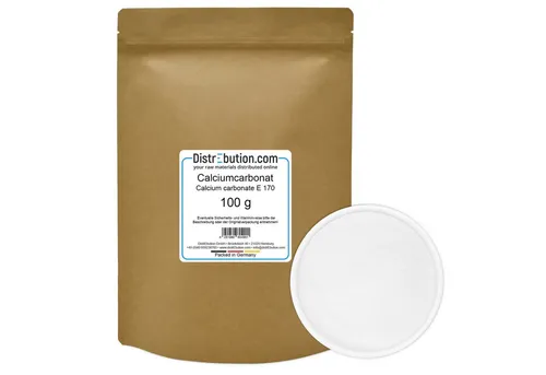 DistrEbution Backzutat Calciumcarbonat E170 Lebensmittelqualität für Lebensmittel & Backwaren, 100 g, Zur Anwendung als Säureregulator, Antibackmittel und Calciumquelle