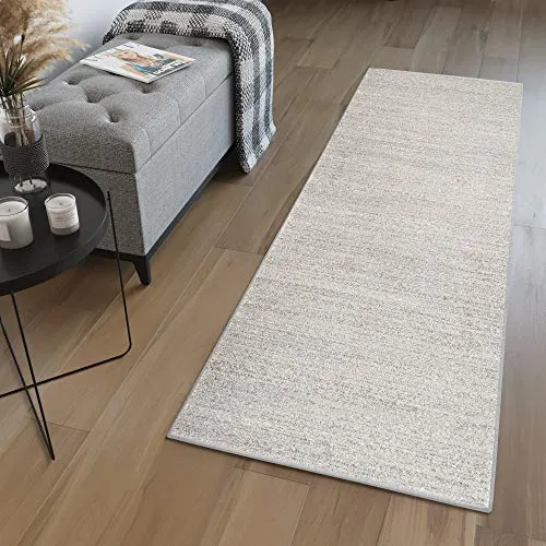 TAPISO Sari Teppich Läufer Flur Hellgrau Meterware Modern Kurzflor Küche Wohnzimmer Schlafzimmer Korridor Brücke nach Maß ÖKOTEX 100 x 330 cm