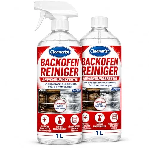 2x 1L Backofenreiniger mit Sprühkopf | Extra starker, anwendungsfertiger Fettlöser, Gegen Eingebranntes, Fett & Krusten, Für Backofen, Grillrost, Backblech