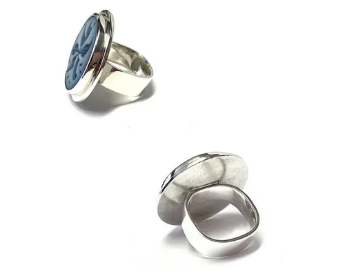 Edelschmiede925 Silberring handgefertigter Silberring 925/- mit großer OnyxGemme Blüte #60