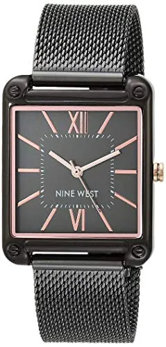 NINE WEST Women's Mesh Bracelet Watch Gunmetal Grey - Armbanduhren für Damen mit elegantem grauem Zifferblatt, roségoldfarbenen Akzenten und einem stilvollen Edelstahl-Mesh-Band für einen modernen Look.