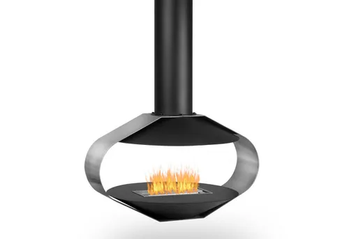 Moderner Decken-Ethanolkamin schwarz/silber H 190 cm - Design-Kamin für Innenräume ohne Rauchabzug, ideal als stilvoller Blickfang. Einfache Deckenmontage mit 1 l Brennkammer für ca. 2-3 Stunden gleichmäßige Flamme.