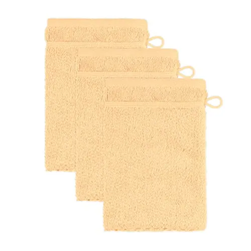 frottana Pearl Waschhandschuh 15 x 20 cm aus 100% Baumwolle, Maize 3er Set