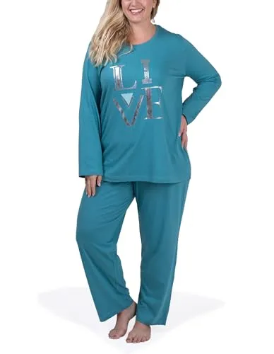 Moonline Damen Schlafanzug XL-5XL, petrol in petrol von Moonline