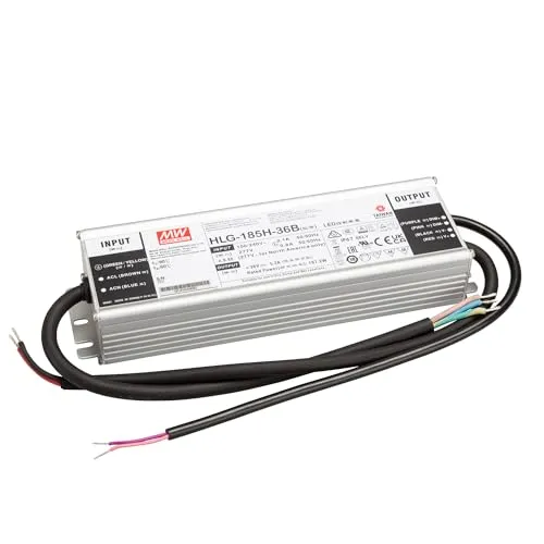 MEAN WELL HLG-185H-36B, AC-DC LED-Installationsnetzteil, Metallgehäuse, IP67 187W 36V 5,2A CV+CC dimmbar
