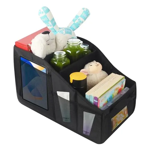 ACOMTUO Autositz Organizer, Auto Organizer Kinder, Auto Organizer Rücksitz, 46x27x25cm, Autoorganizer Kinder Rückbank mit Griffen und Mehreren Netztaschen für Spielzeug Bücher Snacks (L)
