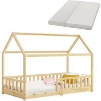 Juskys Kinderbett Marli 90 x 200 cm - Kinderzimmermöbel mit Rausfallschutz und Dach, perfekt für einen gemütlichen Schlafplatz und Spielort für Kinder von 3 bis 10 Jahren.