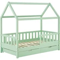 Juskys Kinderbett Marli 80x160 cm mit Dach und Rausfallschutz - Skandinavisches Kinderbett mit 2 praktischen Bettkästen und sicherem Rausfallschutz, ideal für Kinder von 3 bis 10 Jahren.