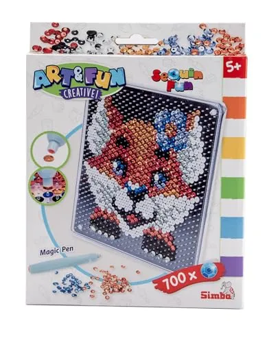 Simba Art und Fun Sequin Fuchs, Platte 18x18cm, 700 Sequins, Stift, ab 5 Jahre