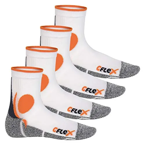 CFLEX Lauf-Socken 4er-Set in Weiß-Orange (Gr. 35-38) - Bequeme Funktionssocken für Damen und Herren, ideal für Einsteiger im Laufsport. Schnelltrocknend, mit anatomischer Form und Polsterungen für optimalen Komfort auf mittellangen Strecken.