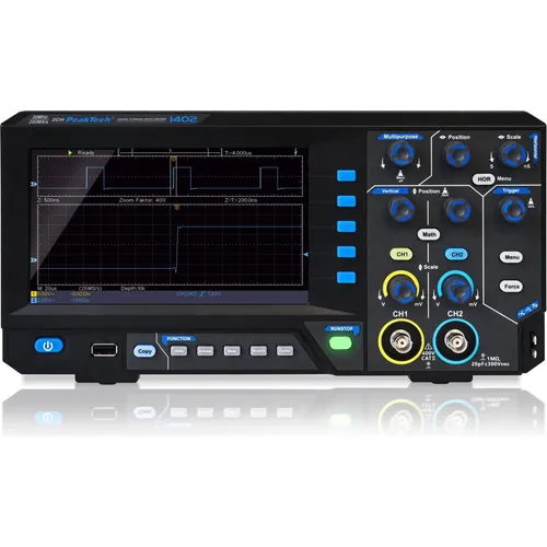 PeakTech 1402 - Digital Oszilloskop 2 Kanal mit 3 Jahren Garantie - Labor-Oszilloskope mit 20 MHz Bandbreite und 250 MS/s Abtastrate, ideal für präzise Messungen in Hobby und Beruf. Inklusive USB-Schnittstelle und umfangreicher PC-Software.