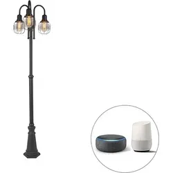 Qazqa - Landhaus I Vintage Smarte Außenlampe schwarz 3-Licht - Wegeleuchten mit IP44 Schutz, dimmbar und ideal für rustikale Außenbereiche. Inklusive Wifi-fähigem ST64 LED Leuchtmittel für moderne Beleuchtung.