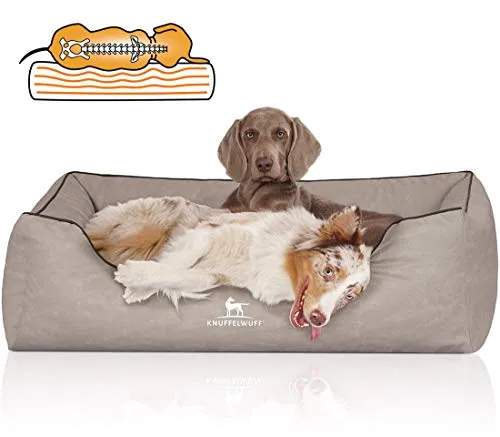 Knuffelwuff Tierbett Hundebett Rockland - Orthopädisch für besten Schlaf - Tierbetten mit orthopädischer Memory Foam Matratze für gesunden Schlaf, hohe Seitenränder für Geborgenheit und pflegeleichte Kunstleder-Oberfläche.