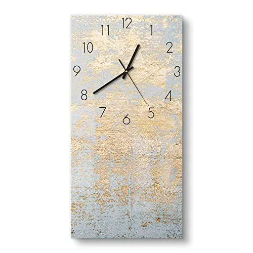DEQORI Glasuhr | horizontal 30x60 cm | Motiv Wand mit Gold-Struktur | große XXL Design Uhr aus Glas | leise Wanduhr für Wohnzimmer & Küche | moderne Hingucker Uhr für die Wand