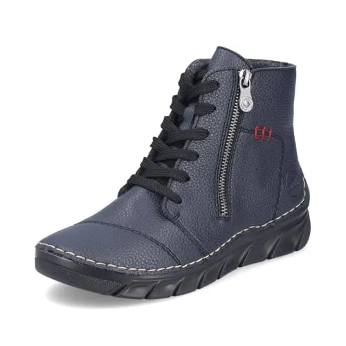 Schnürboots RIEKER Damen Gr. 38 - Dunkelblau - Wanderschuhe aus Lederimitat mit weicher Innensohle, ideal für gemütliche Spaziergänge oder den Alltag, wärmendes Innenmaterial und stilvolle Kontrastnähte.