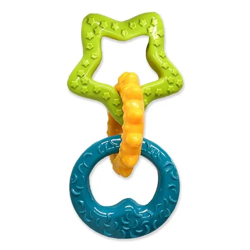 Produktbild Nylabone, Kauspielzeug für Welpen und Zahnpflege-Spielzeug für zahnende Welpen, Kauspielzeug, für kleine Welpen bis 11kg, für sanft kauende/zahnende Hunde, Bacon-Geschmack, Spielzeugring für Welpen