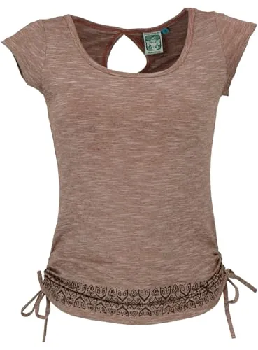 GURU SHOP Yoga T-Shirt aus Bio-Baumwolle - Cappuccino, Damen, Size:M - Damen T-Shirt für Yoga aus nachhaltiger Bio-Baumwolle, leicht und elastisch, mit figurschmeichelndem Schnitt und seitlichem Raffen für individuelle Passform.