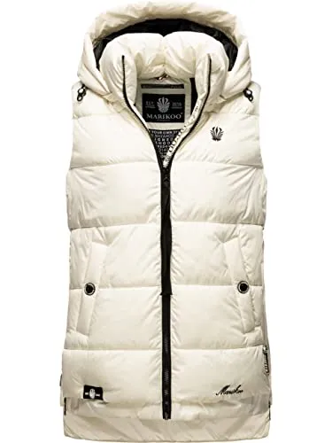 MARIKOO Damen Winter Steppweste Zarinaa Offwhite Gr. S - Funktionsjacke mit abnehmbarer Kapuze, wasserabweisend und ideal für kalte Tage - perfekt für Outdoor-Aktivitäten und stylische Freizeitlooks.