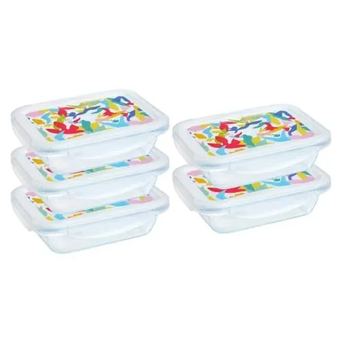 Pyrex Cook & Go Lunchboxen, rechteckig, 0,8 l - Set mit 5 praktischen Glasbehältern aus Borosilikatglas, ideal zum Kochen und Aufbewahren. Spülmaschinenfest und temperaturbeständig von -40 °C bis +350 °C, perfekt für jede Mahlzeit!