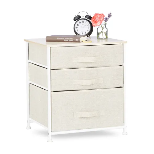 Stabiles Aufbewahrungsregal mit Schubladenkommode in Beige - Modernes Mehrzweckregal aus Stahl, ideal für jede Zimmergestaltung. Mit variablen Regalfächern sorgt es für Ordnung und Stil in Ihrem Zuhause.