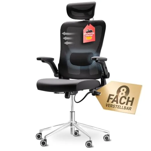 LUTIVO Bravo Bürostuhl ergonomisch - Schreibtischstuhl mit 8 Komfort-Einstellungen - Ergonomischer Bürostuhl mit 2D Kopfstütze und Lordosenstütze für optimales Sitzen. Ideal für lange Arbeitstage und bis 150 kg belastbar. Genießen Sie komfortable Stunden am Schreibtisch!
