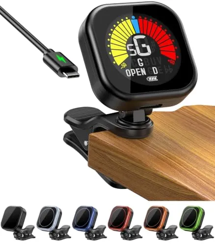 New Bee Stimmgerät Gitarre LCD Farbdisplay Guitar Tuner Präzise | Gitarrenstimmgerät Clip zum Anklipsen Stimmgerät für Gitarre, Bass, Violine, Ukulele, Chromatisch (Schwarz)