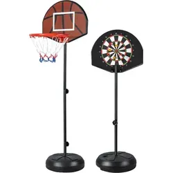 GOPLUS 2 in 1 Basketballkorb mit Dartscheibe & 6 Darts, Basketballständer Outdoor für Kinder 3-10 Jahren, 96-146cm Korbhöhe verstellbar, Basketb... - Schwarz