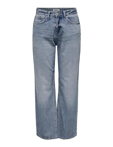 ONLY Onlella-Riley Mw Straight Tai519 Dnmnoos Jeans - Jeans für Jugendliche, gerade geschnitten mit Gürtelschlaufen und mittlerer Taille, ideal für lässige Outfits und hohen Tragekomfort.