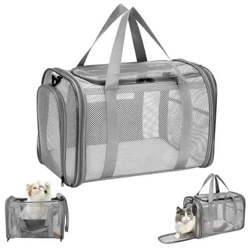 Quuylin Katzentragetasche, Transporttasche für Katze Hund, Hundetransportbox Hundebox Faltbar, Katzentransportbox mit Tasche & Griffen, Transportbox für Kleine Hund Katze, Zug, Reisen(46x26x29cm)