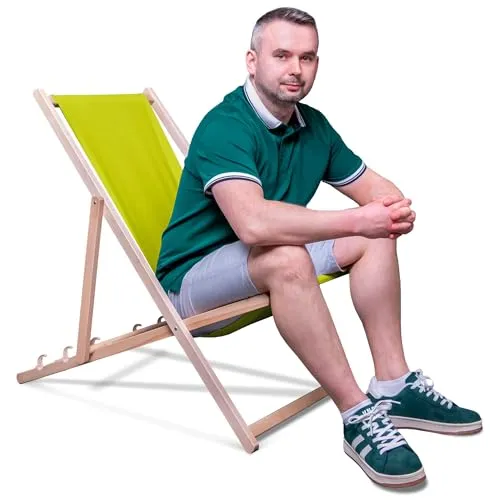 DreamRoots Liegestuhl Klappbar Holz aus Buchenholz, bis 130 kg belastbar, 3-Fach verstellbare Rückenlehne, waschbarer Polyesterbezug