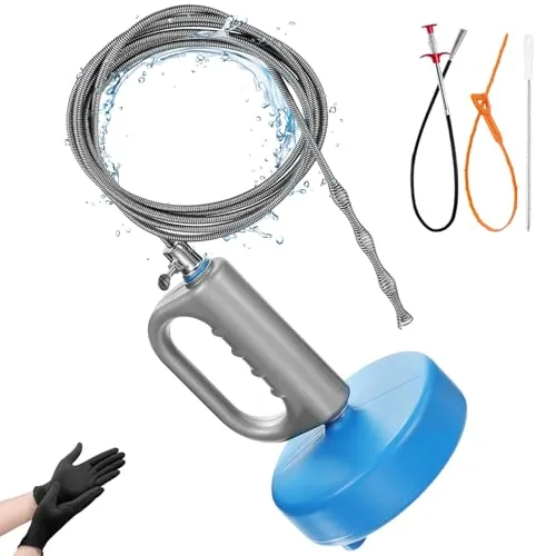 Biigdan Rohrreinigungsspirale 10M, Wiederverwendbare Spirale Abfluss Rohrreinigung mit Wasserdichten Handschuhen，Abflussreiniger Spirale Set für Kanalisation, Küche, Bad, WC, Verstopfte Abflüsse