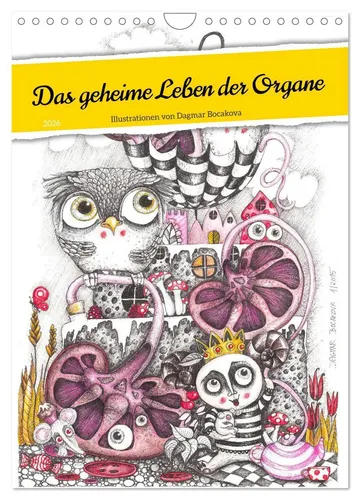 Dagmar Bocakova | Das geheime Leben der Organe - Wandkalender 2026 - Faszinierender Wandkalender mit kunstvollen Illustrationen von Organen, ideal für Kunstliebhaber und zur kreativen Raumgestaltung.