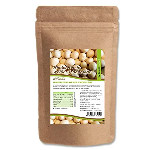 Mynatura Himbeeren, gefriergetrocknet, in weißer Schokolade I Himbeeren I umhüllt von Schokolade I Müsli I Snack I Raspberry I Süß I Beutel (1x 1000g)