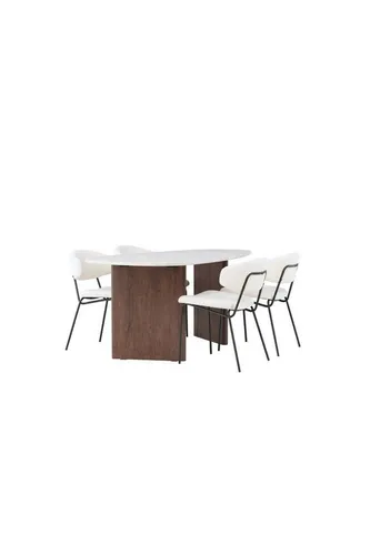 Grönvik Essgruppe mit Tisch in Offwhite und 4 weißen Chico Stühlen - Elegantes Esstischset in Offwhite mit 4 weißen Chico-Stühlen. Perfekt für stilvolle Essbereiche, langlebige Materialien und durchdachtes Design für maximalen Komfort.