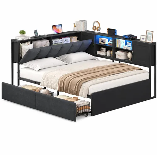 AODEMOKO Polsterbett Schlafsofa mit LED-Beleuchtung und Ladestation