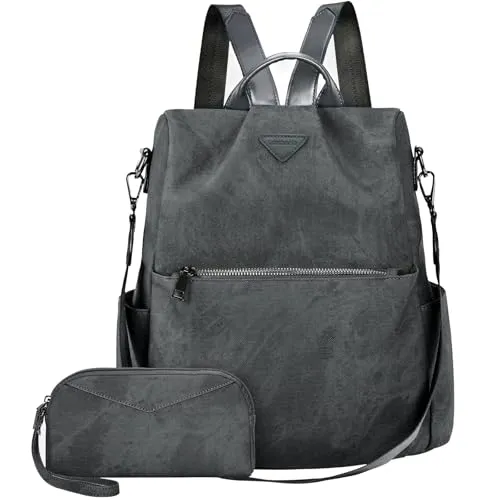 Leathario Rucksakck Damen klein,Veganes Leder Cityrucksack,Rucksackhandtasche Diebstahlsicher,Elegant Tagesrucksack für Büro,Pendeln,Arbeit,Leicht Mittelgroß Backpack Women für Reise, Ausflug Grau