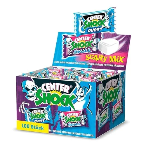 Center Shock Scary Mix, Box mit 100 Kaugummis, extra-sauer mit verschiedenen Sorten, ideal für Geburtstag, Pinata, Candy-Bar, Schultüte und Weihnachten, 400g