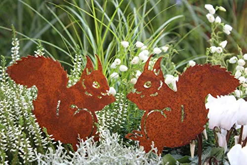 LB H&F Lilienburg 2er Set Gartenstecker Herbst Gartendeko Herbstdeko Rost Deko Edelrost Roststecker Metall (Eichhörnchen Set)