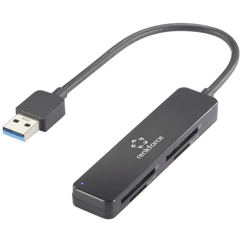 Renkforce Speicherkartenleser USB-A 3 - Kartenlesegerät für SD, Micro SD und mehr. Kompakt und tragbar mit SuperSpeed USB 3.0 für blitzschnelle Übertragungsraten von bis zu 5 Gbit/s.